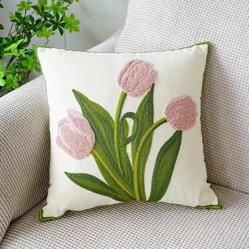 Embroidered Cushion Cover – Floral Pattern – Cotton Blend