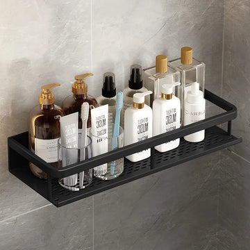 Bathroom Wall Shelf – Black Aluminium – Shower Storage