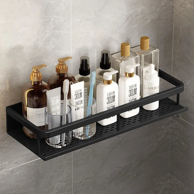 Bathroom Wall Shelf – Black Aluminium – Shower Storage