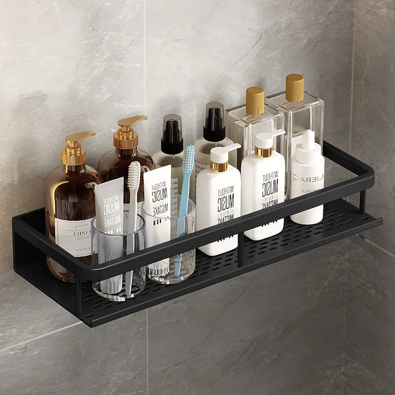 Bathroom Wall Shelf – Black Aluminium – Shower Storage