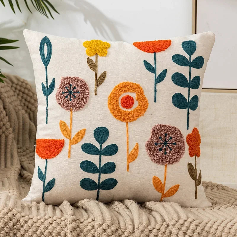 Embroidered Cushion Cover – Floral Pattern – Cotton Blend