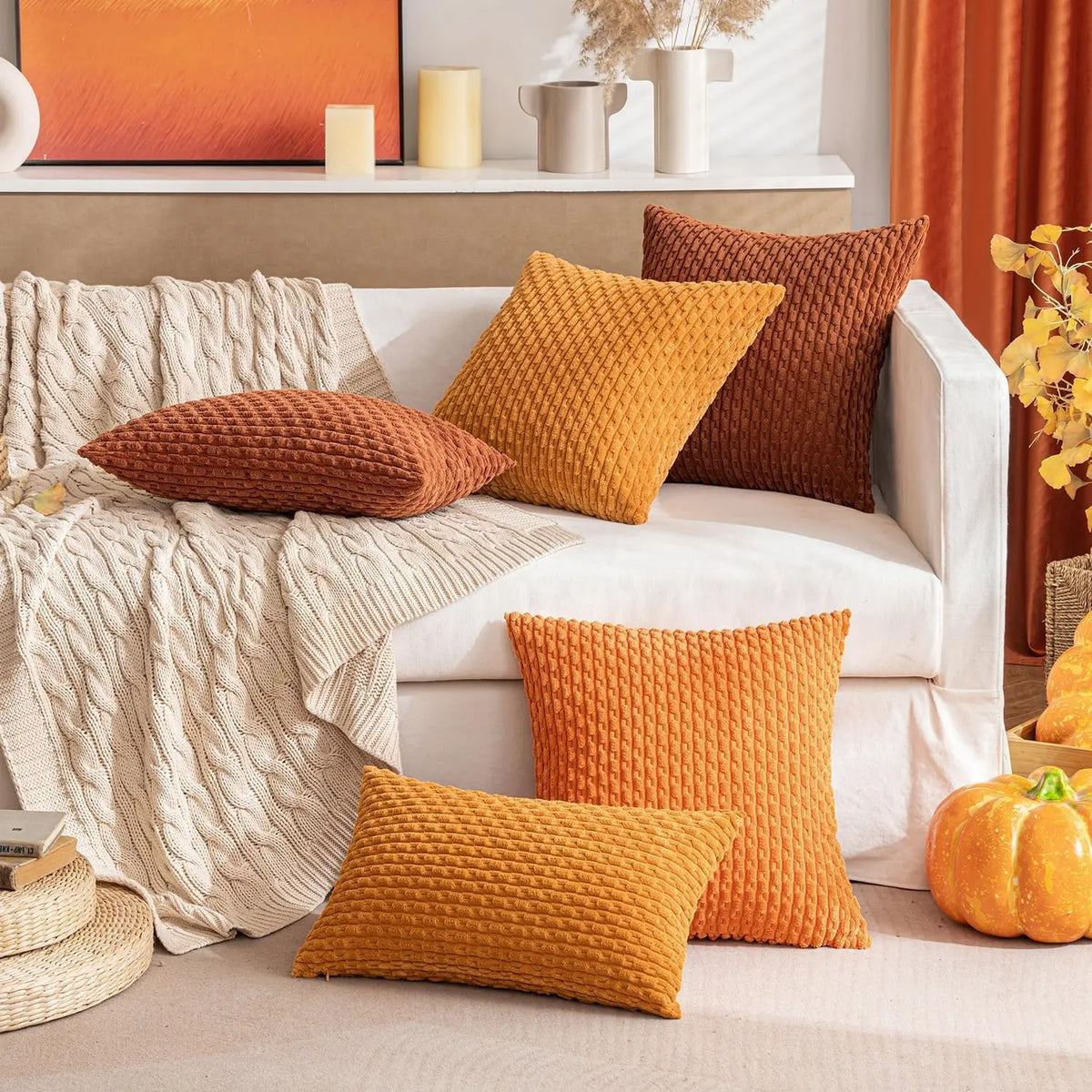Corduroy Cushion Cover Soft Ribbed Fabric For Home