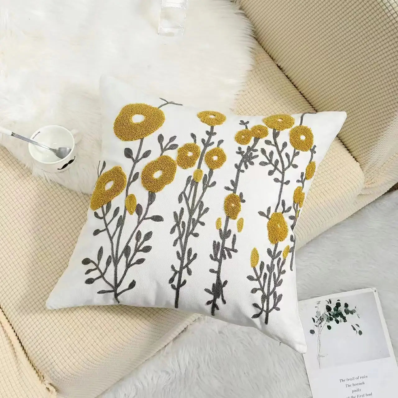 Embroidered Cushion Cover – Floral Pattern – Cotton Blend