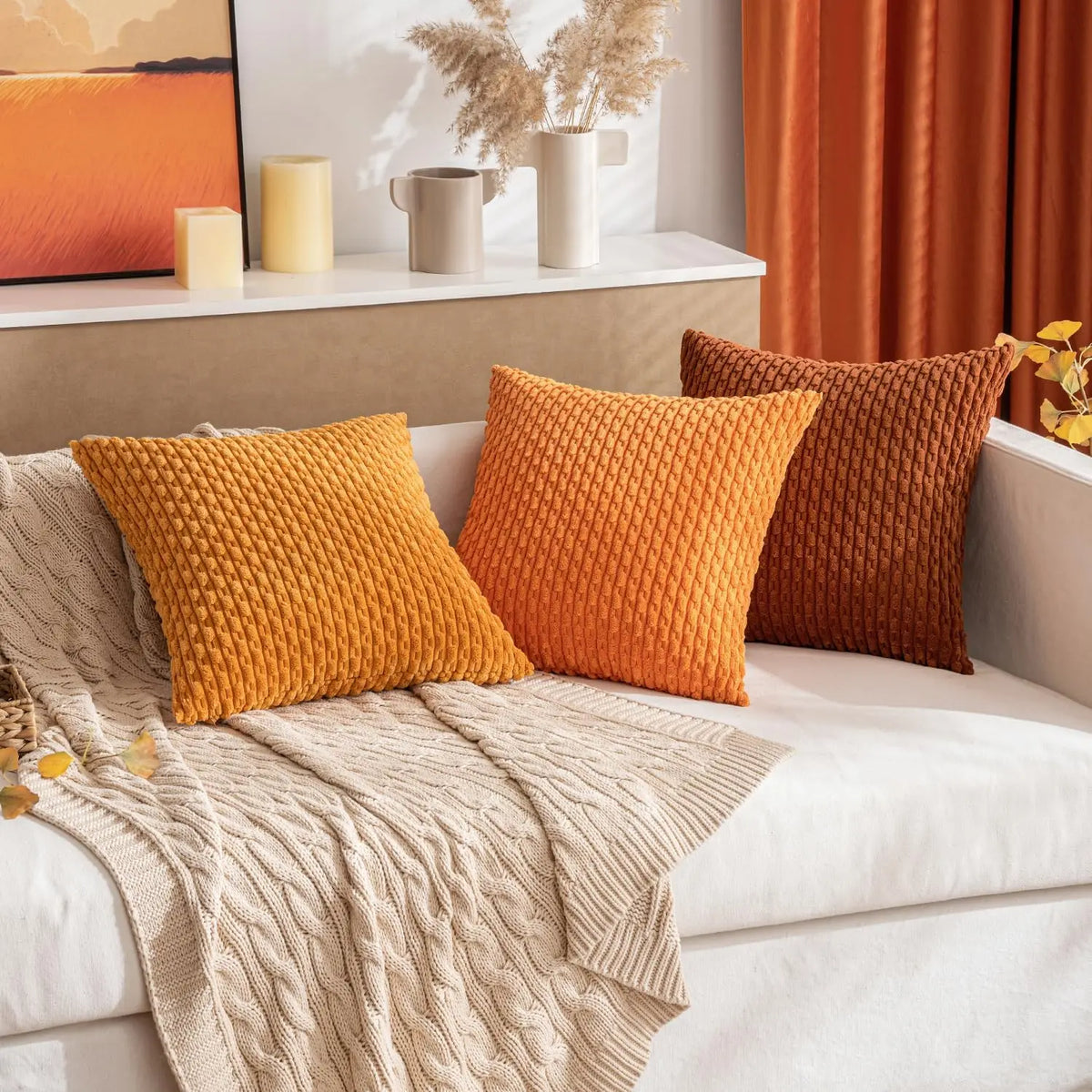 Corduroy Cushion Cover Soft Ribbed Fabric For Home