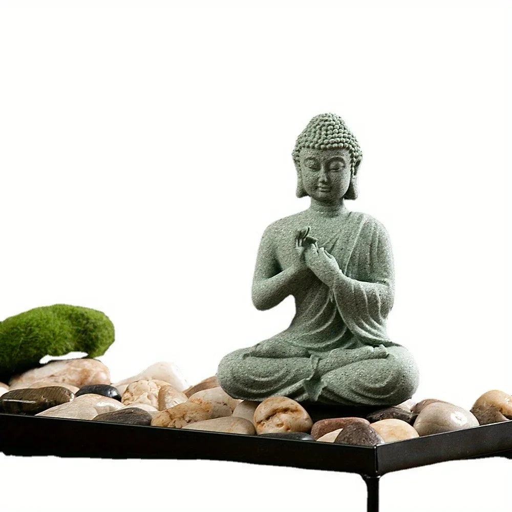 Buddha Statue Green Sandstone For Home