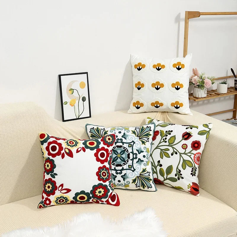 Embroidered Cushion Cover – Floral Pattern – Cotton Blend
