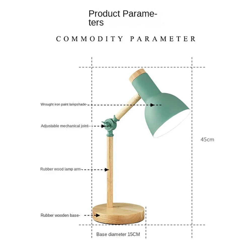 Nordic Wooden Desk Lamp – Adjustable – E27 – Modern Table Light