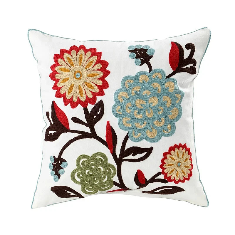 Embroidered Cushion Cover – Floral Pattern – Cotton Blend