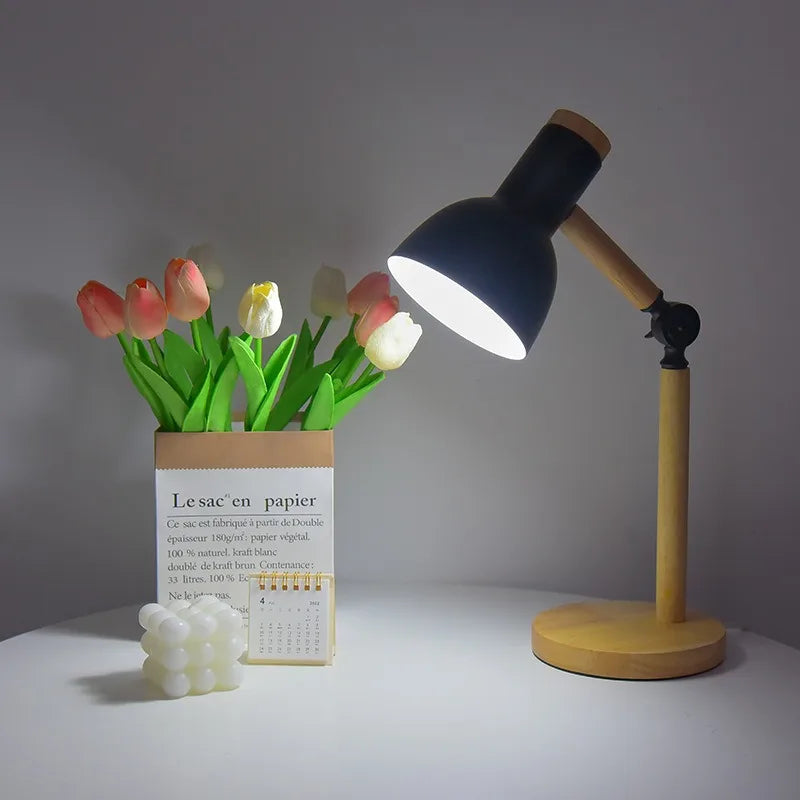 Nordic Wooden Desk Lamp – Adjustable – E27 – Modern Table Light