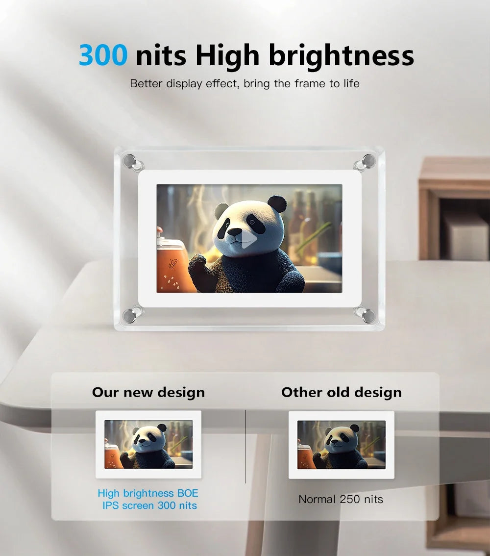 Digital Photo Frame – 5-Inch IPS Display – Rechargeable – Acrylic Design