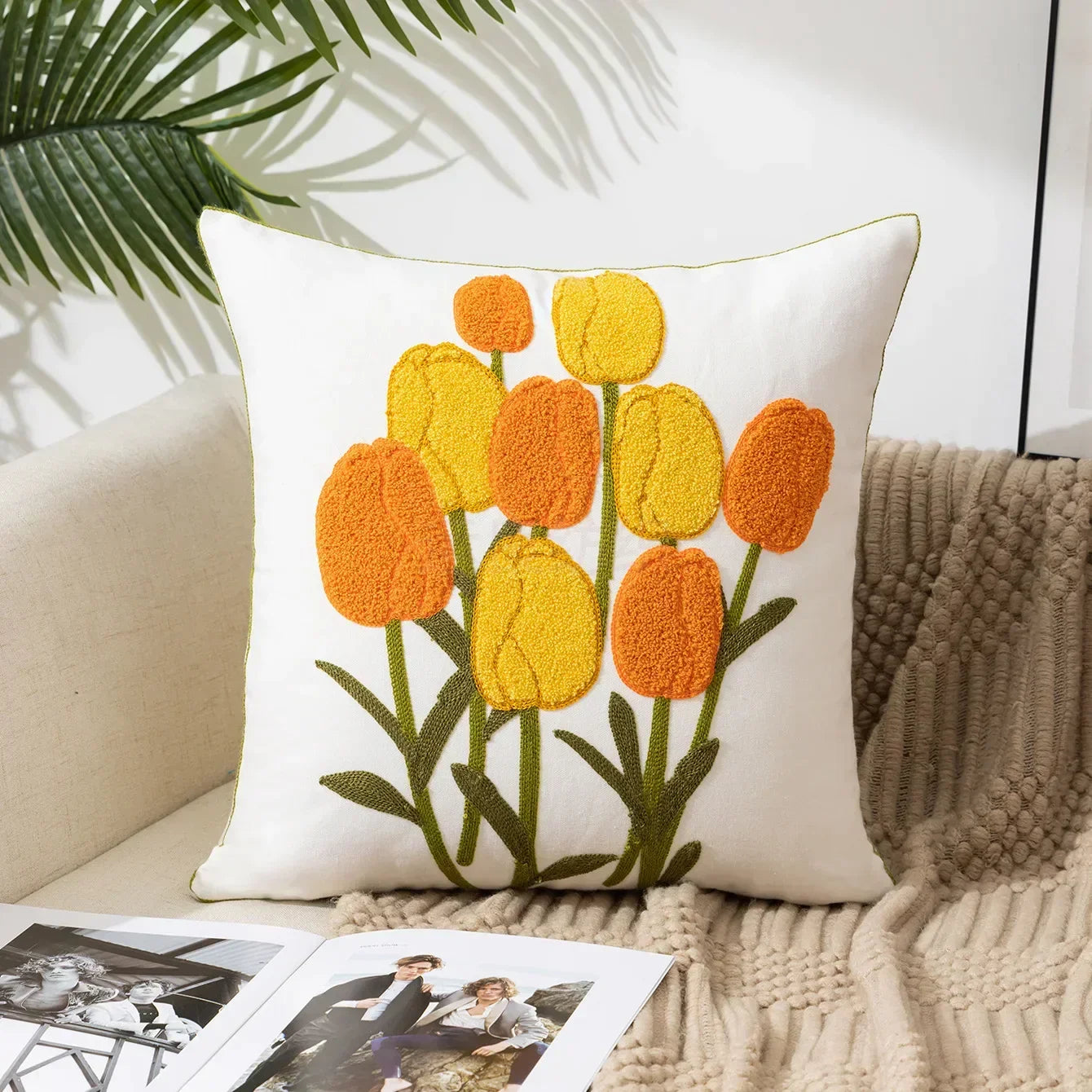 Embroidered Cushion Cover – Floral Pattern – Cotton Blend