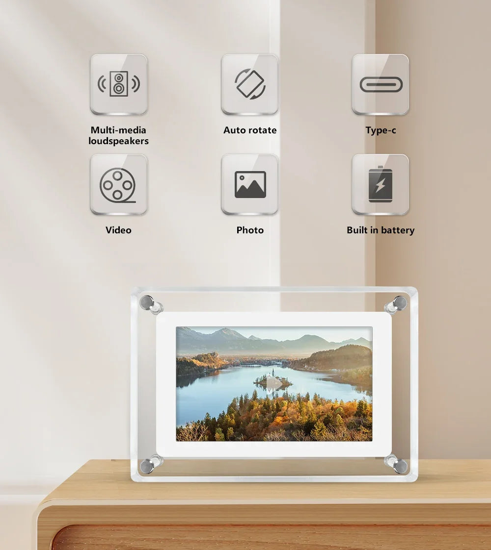 Digital Photo Frame – 5-Inch IPS Display – Rechargeable – Acrylic Design