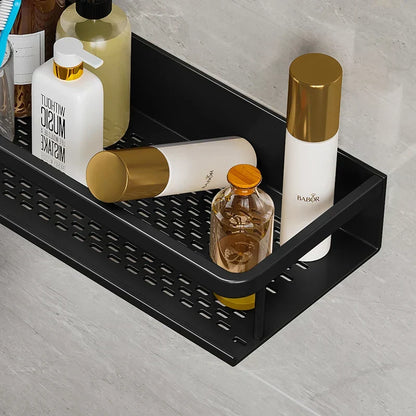 Bathroom Wall Shelf – Black Aluminium – Shower Storage