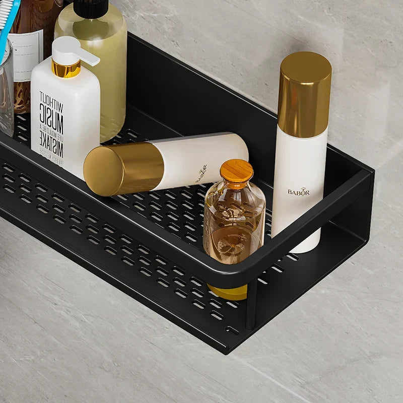 Bathroom Wall Shelf – Black Aluminium – Shower Storage