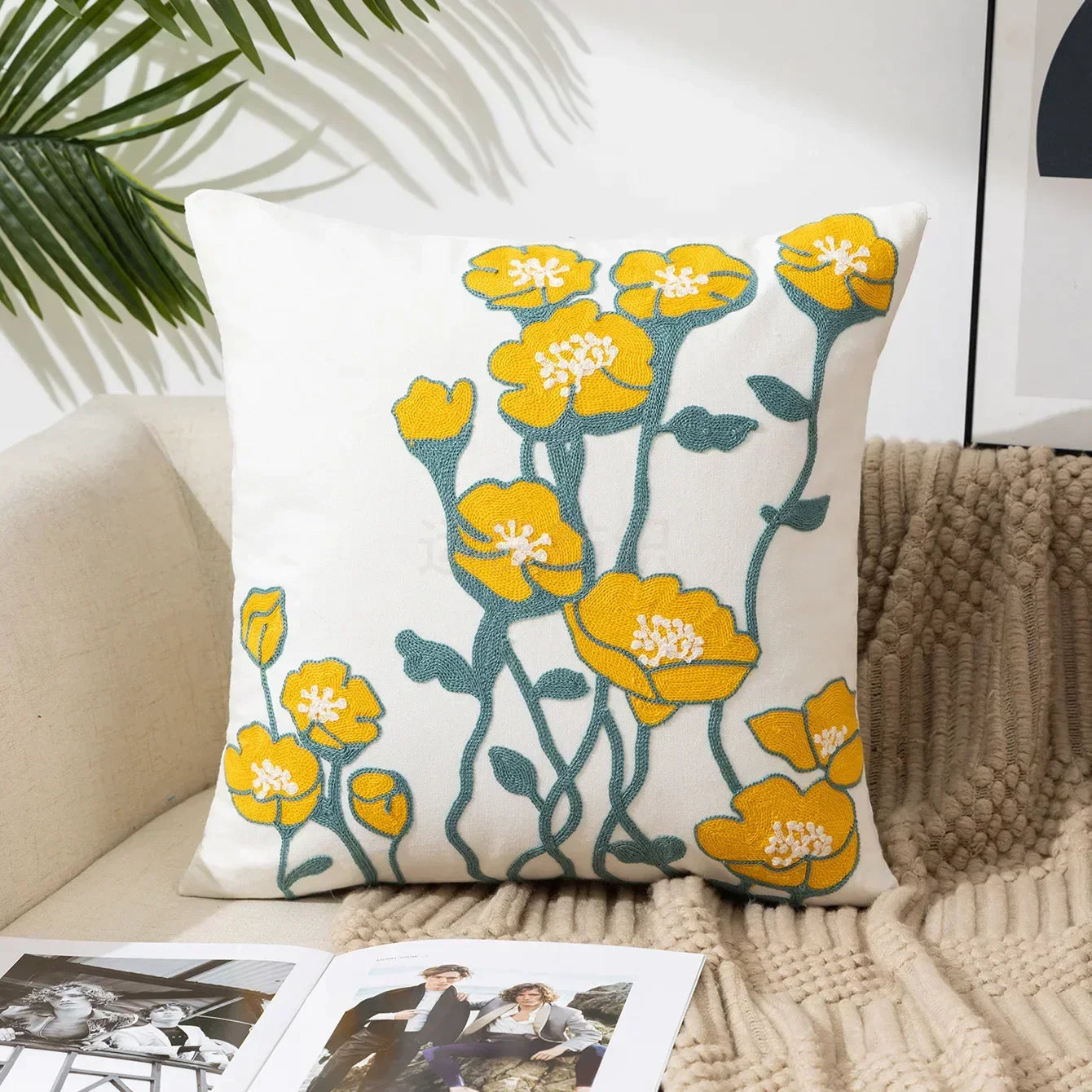 Embroidered Cushion Cover – Floral Pattern – Cotton Blend