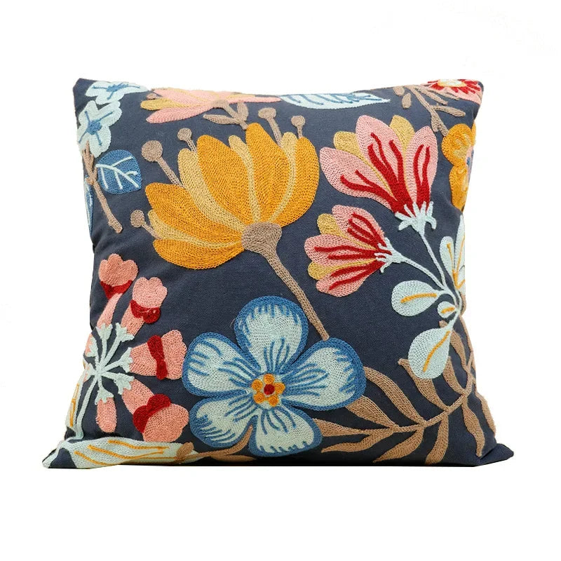 Embroidered Cushion Cover – Floral Pattern – Cotton Blend