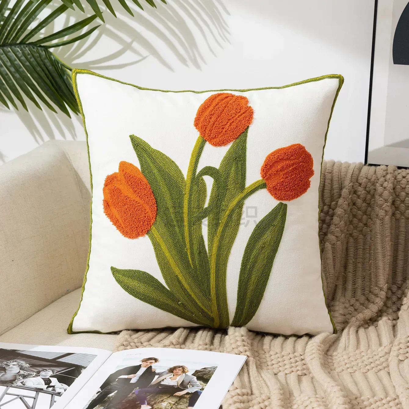Embroidered Cushion Cover – Floral Pattern – Cotton Blend