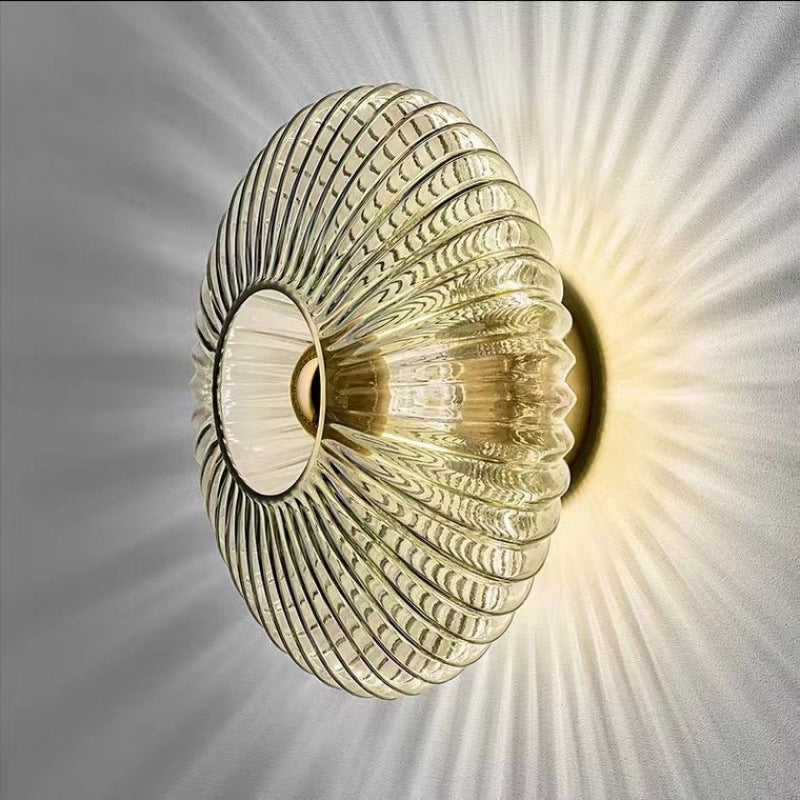 Ribbed Glass Wall Light Round Fitting