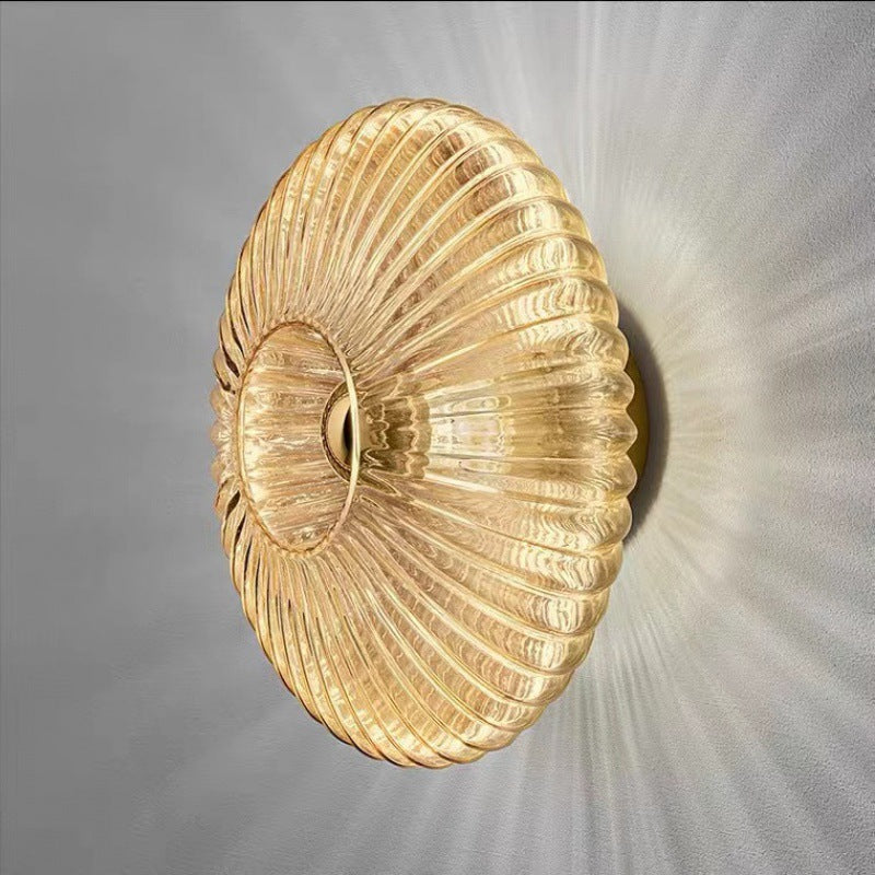 Ribbed Glass Wall Light Round Fitting