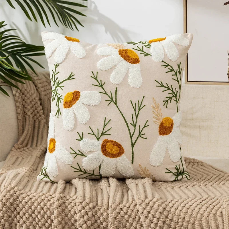 Embroidered Cushion Cover – Floral Pattern – Cotton Blend