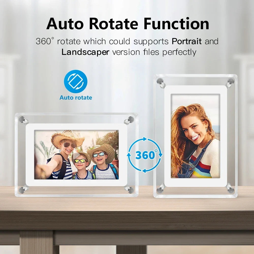 Digital Photo Frame – 5-Inch IPS Display – Rechargeable – Acrylic Design