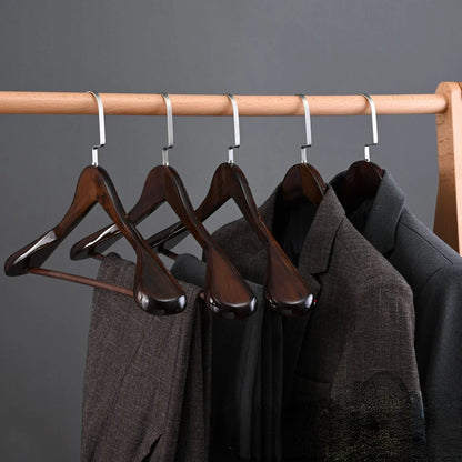 Wooden Clothes Hangers Curved Design Metal Accents
