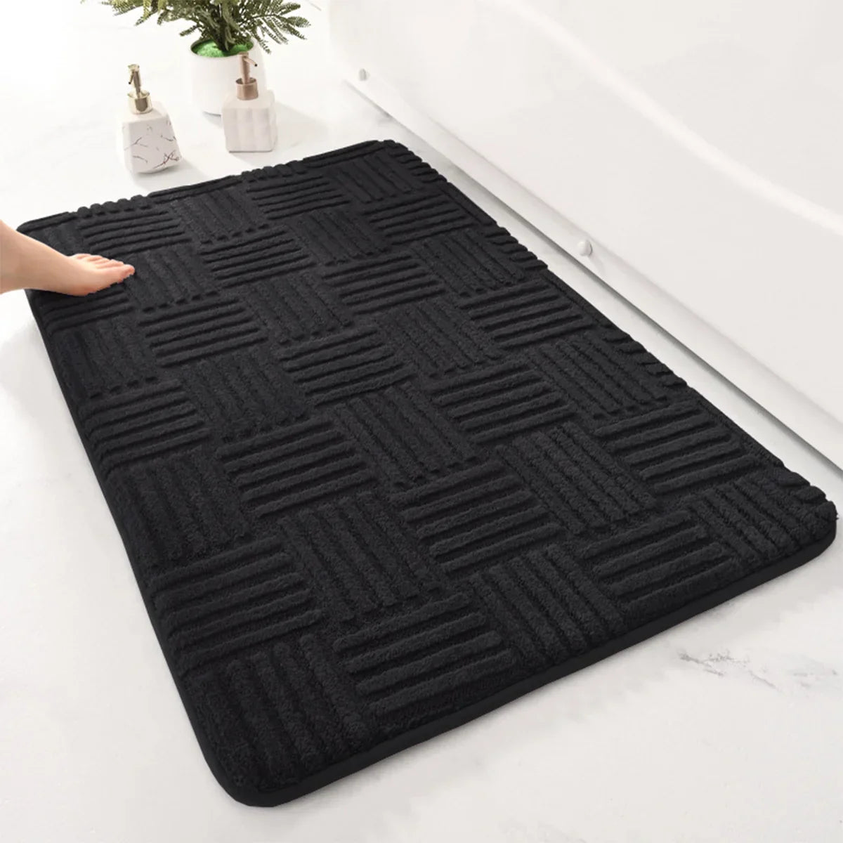 thick absorbent striped bath mat