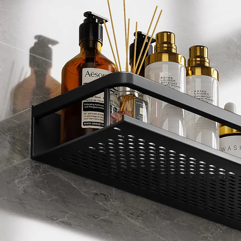 Bathroom Wall Shelf – Black Aluminium – Shower Storage