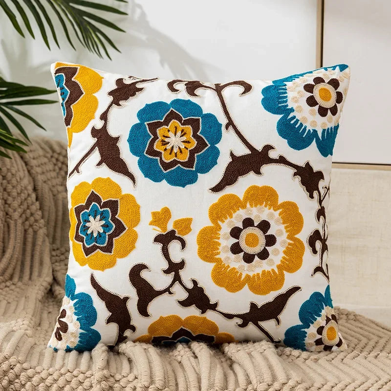 Embroidered Cushion Cover – Floral Pattern – Cotton Blend