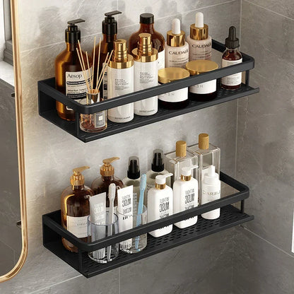 Bathroom Wall Shelf – Black Aluminium – Shower Storage