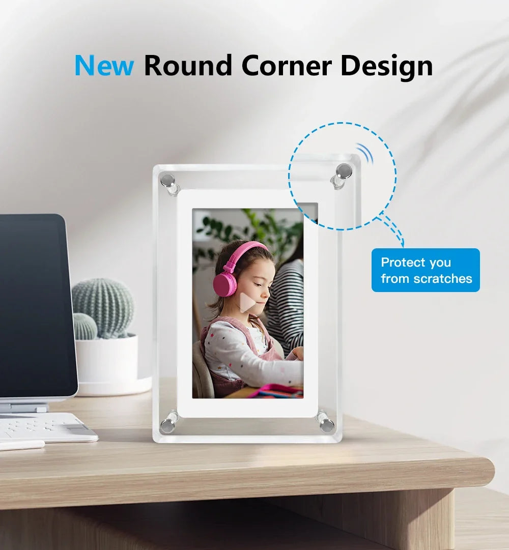 Digital Photo Frame – 5-Inch IPS Display – Rechargeable – Acrylic Design