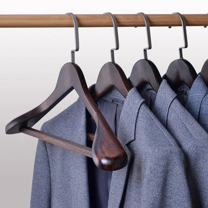 Wooden Clothes Hangers Curved Design Metal Accents