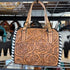 Genuine Hand Tooled Leather Speedy Bag- All over Brown Tooled with White Stitching