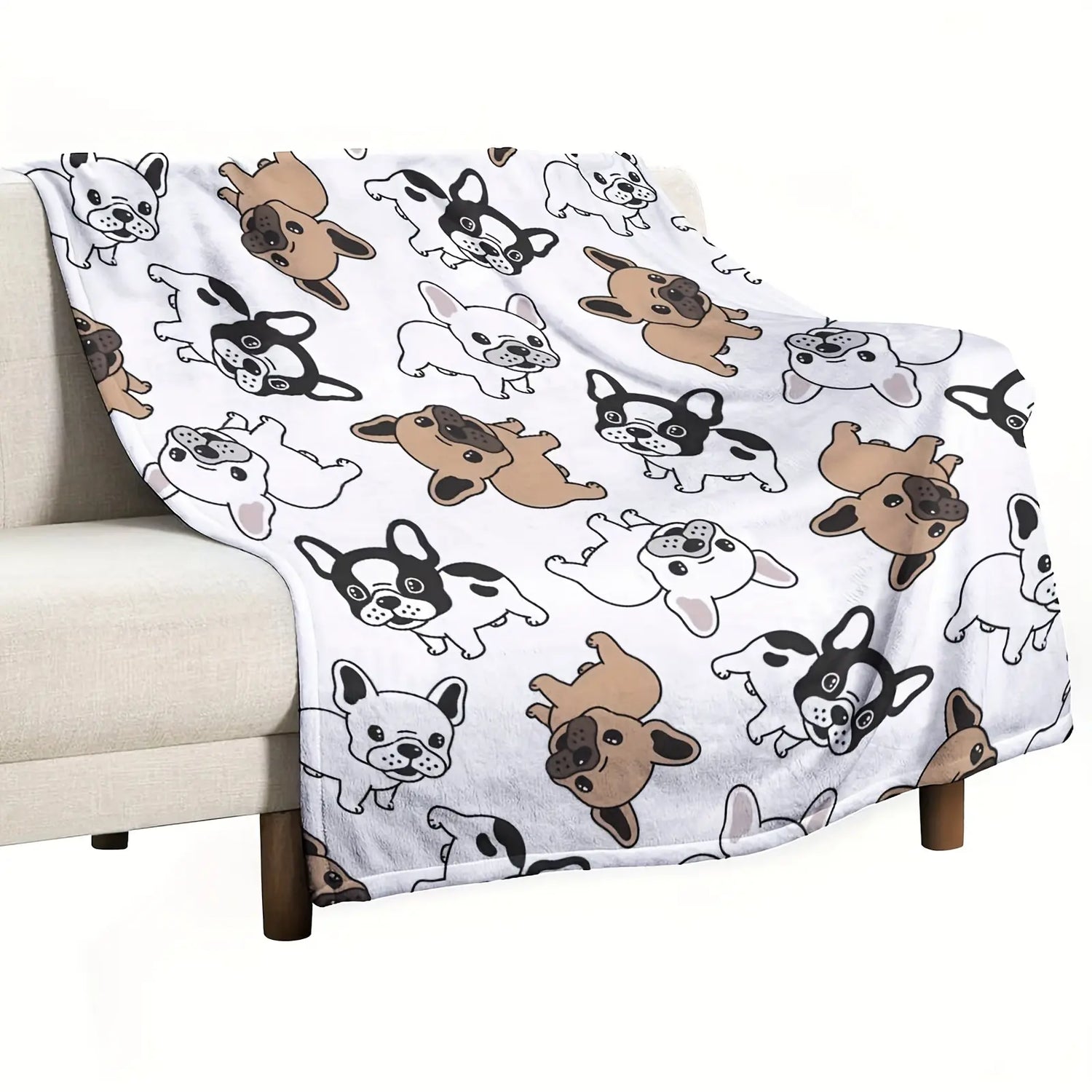 Cute French Bulldog Animal Design Flannel Throw Blanket, 280GSM Ultra Soft Cuddly Everyday Luxury Blanket, Warm All-Season for Sofa &amp; Bed, Cozy Home Decor Accent, Ideal Gift for Dog Lovers, Animal Design Blankets, Cuddly Blankets