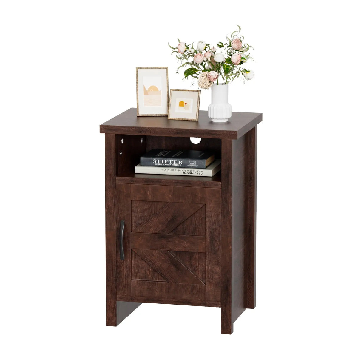 Furmax Farmhouse Nightstand Sets of 2, Mdf+Pine Wooden Bedside Cabinets with Open Shelf Storage, Stable Strong Modern Furniture for Bedroom Home Decor Use