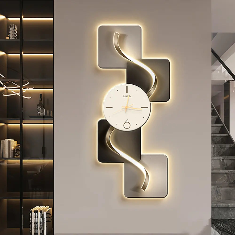Homary 39.4" Silent MDF LED Analog Decorative Wall Clock - Light Modern Abstract Geometric Design, for Living Room, Entryway, Aesthetic Home Decor, Room Decor,Dorm Essentials