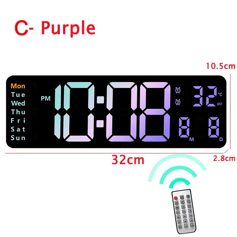 Digital Wall Clock Large LED Screen Temperature Humidity Display Electronic Alarm Clock Creative Home Decoration Remote Control