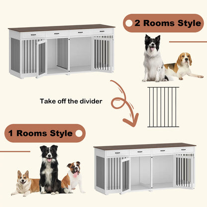 FUFU&amp;GAGA Large Dog Crate Furniture, 86.6" Wooden Dog Crate Kennel with Drawers and Divider, Heavy Duty Dog Crates Cage Furniture