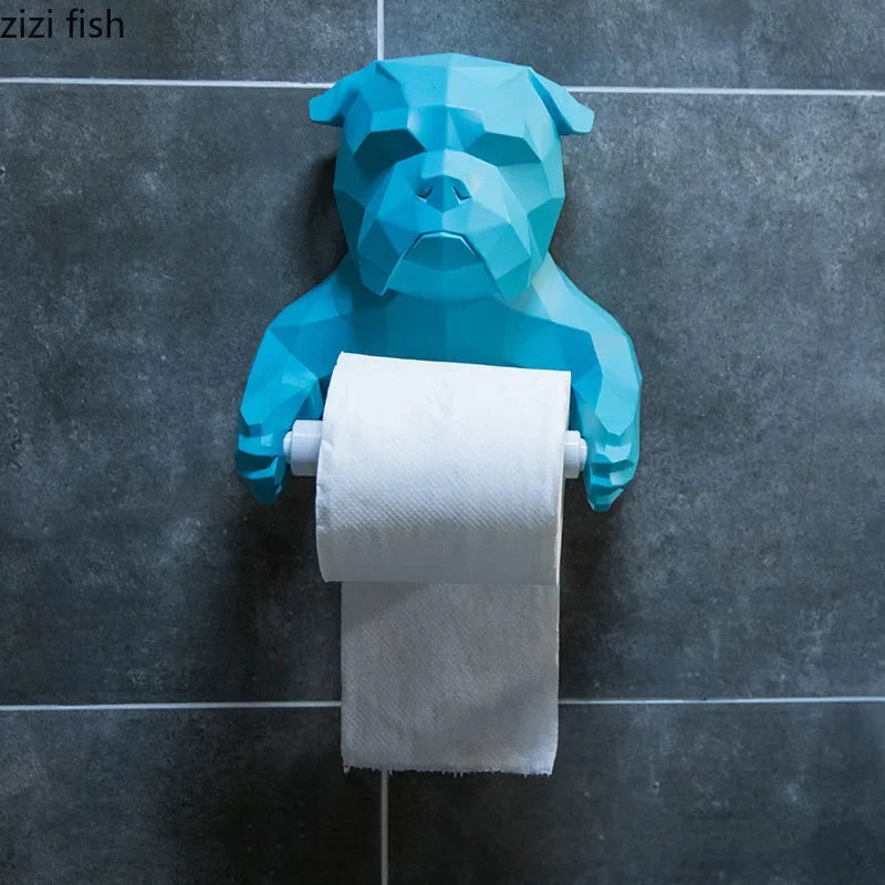 Cute Cat and Dog Tissue Holder Toilet-Free Punch Bathroom Wall-Mounted Creative Toilet Roll Holder