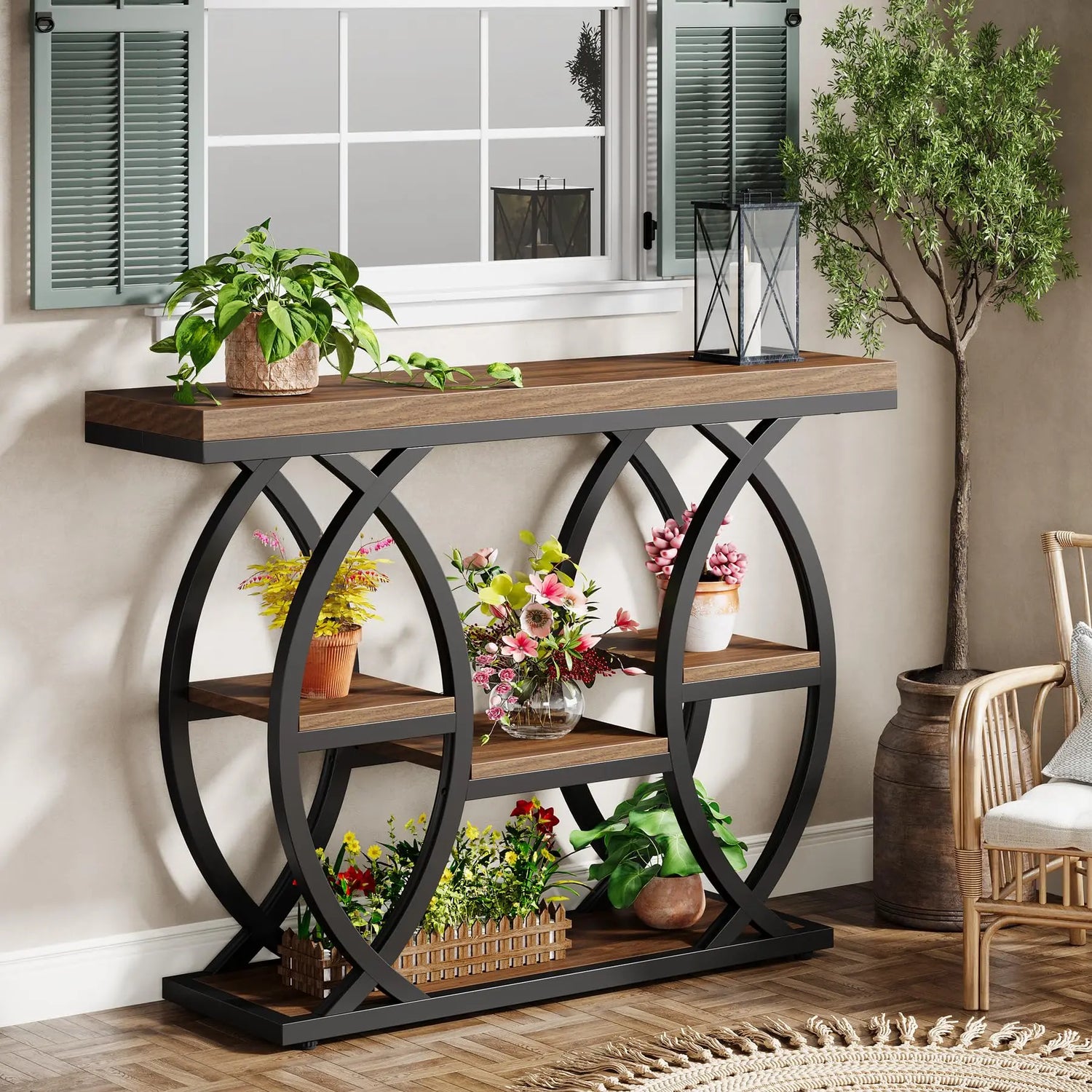 Tribesigns Console Table, 39.4" Industrial 4-Tier with Storage, Narrow Wood for Small Spaces, Hallway Accent