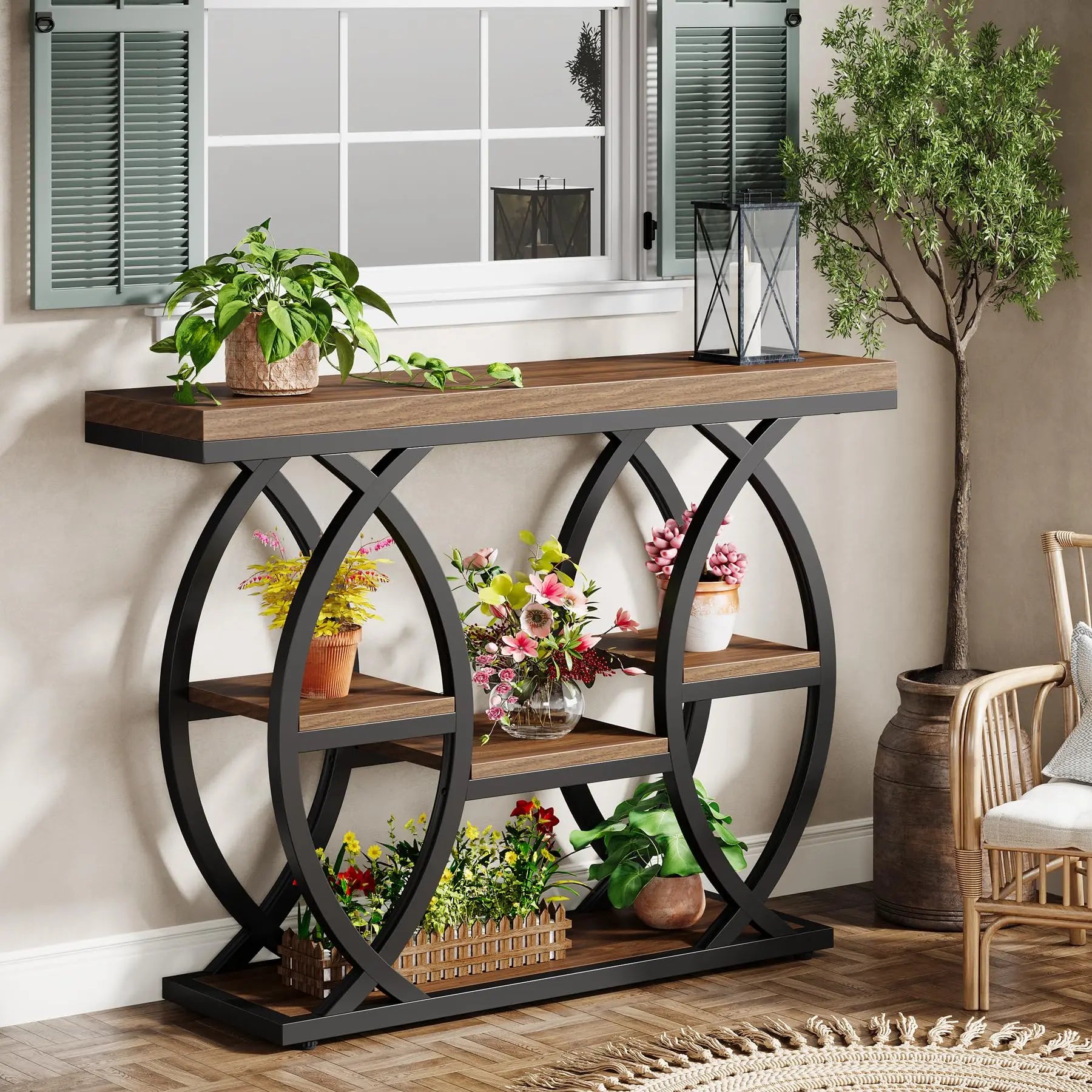 Tribesigns Console Table, 39.4" Industrial 4-Tier with Storage, Narrow Wood for Small Spaces, Hallway Accent