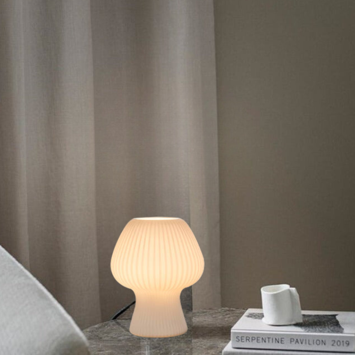 Vintage Glass Table Lamp – Ribbed – Dimmable LED – Mushroom Design