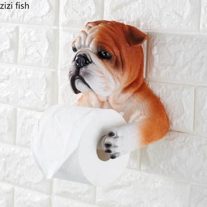 Cute Cat and Dog Tissue Holder Toilet-Free Punch Bathroom Wall-Mounted Creative Toilet Roll Holder