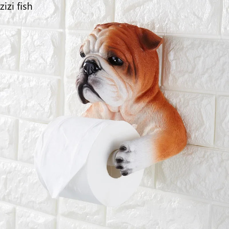 Cute Cat and Dog Tissue Holder Toilet-Free Punch Bathroom Wall-Mounted Creative Toilet Roll Holder