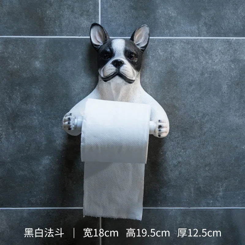 Cute Cat and Dog Tissue Holder Toilet-Free Punch Bathroom Wall-Mounted Creative Toilet Roll Holder