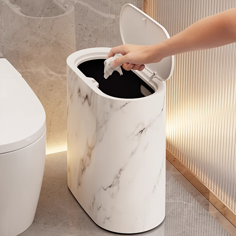 Marble Pattern Bin with Lid – Oval – Space-Saving – Bathroom & Kitchen