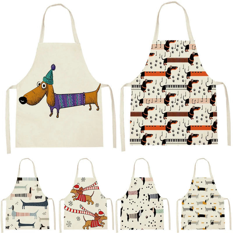 1Pcs Kitchen Apron Dachshund Animal Printed Sleeveless Cute Dachshund Aprons for Men Women Home Cleaning Tools 55*68Cm Tablier