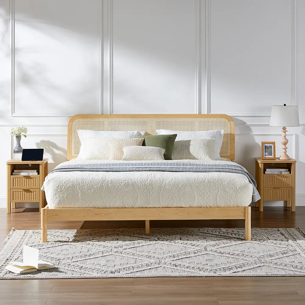 【Summerfinds】Onbrill 2-Piece Bedside Cabinet Set - 23.62" Modern Wood Nightstands with Fluted Panels, Drawers, 2 USB Ports, Glides, Curved Profile, 17.72"W×15.75"D×23.62"H End Tables for Bedroom Decor, Small Spaces,Dorm Essentials,Home Decor