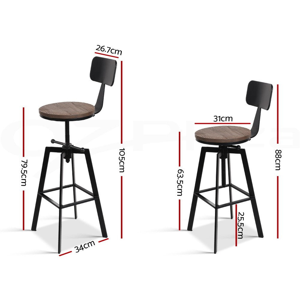 Artiss 2X Bar Stools Kitchen Dining Chairs Adjustable Wood Stool W/Backrest