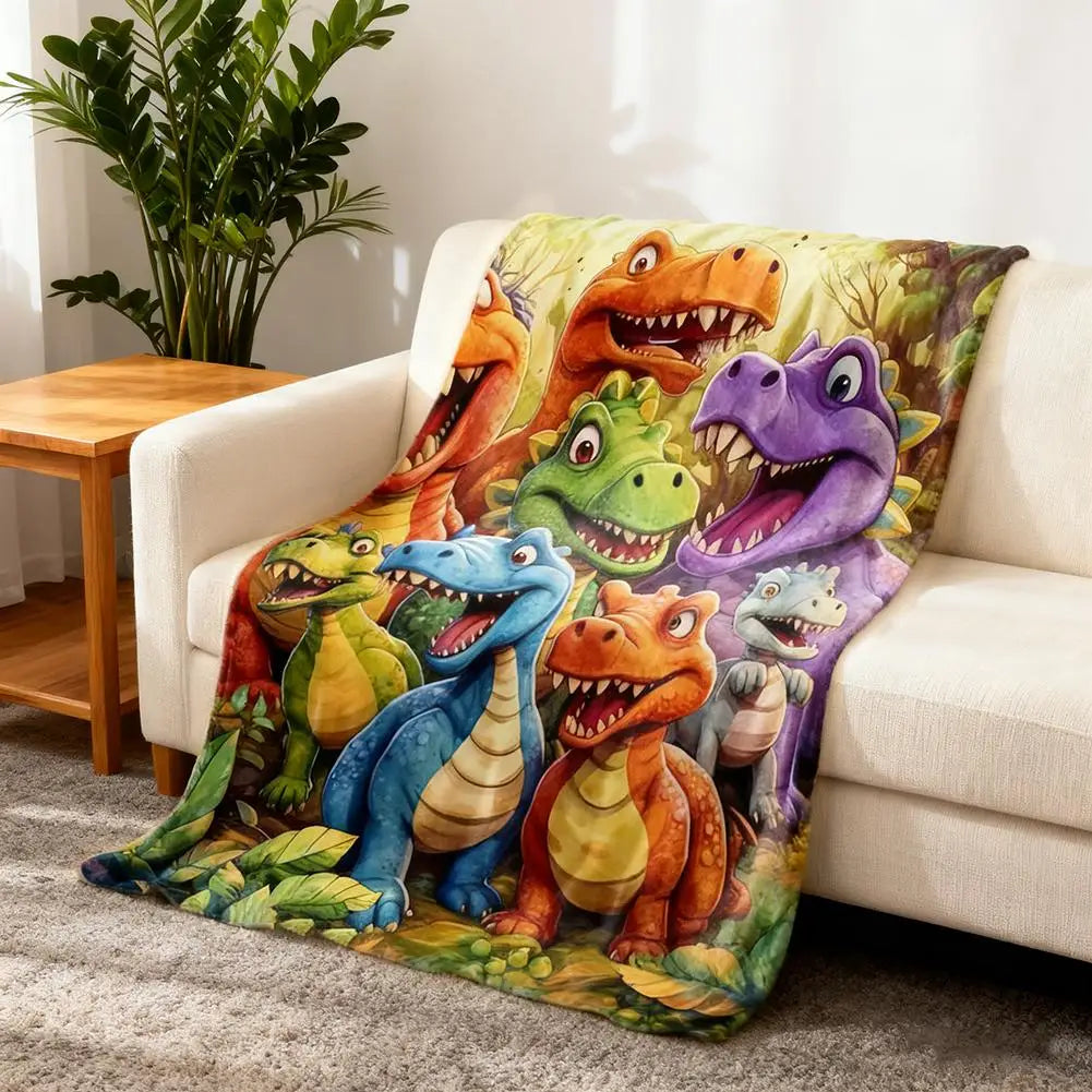 Dinosaur Fleece Blanket for Kids with funny face 3D dinosaur print